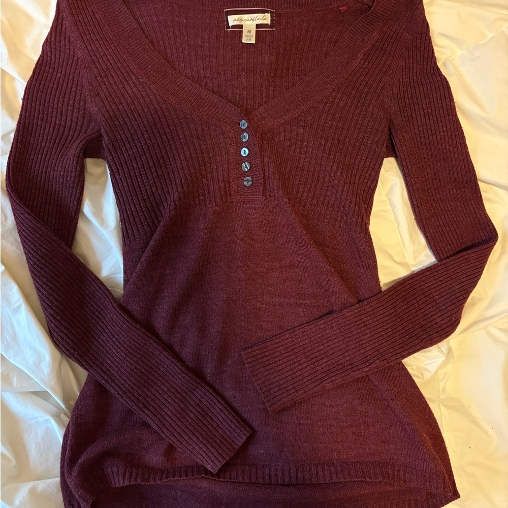 Burgundy V-Neck BabyDoll Sweater
